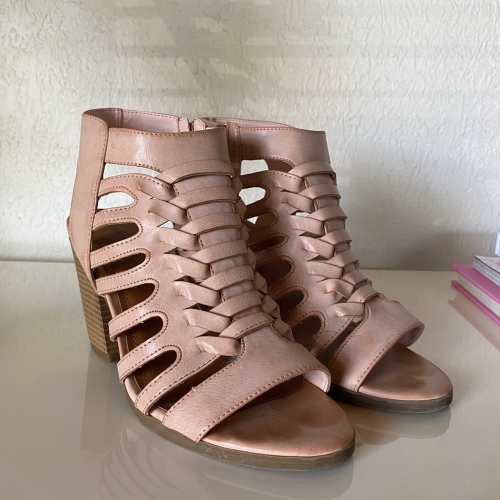 Rampage chunky heel open toe bootiesFREE SHIP